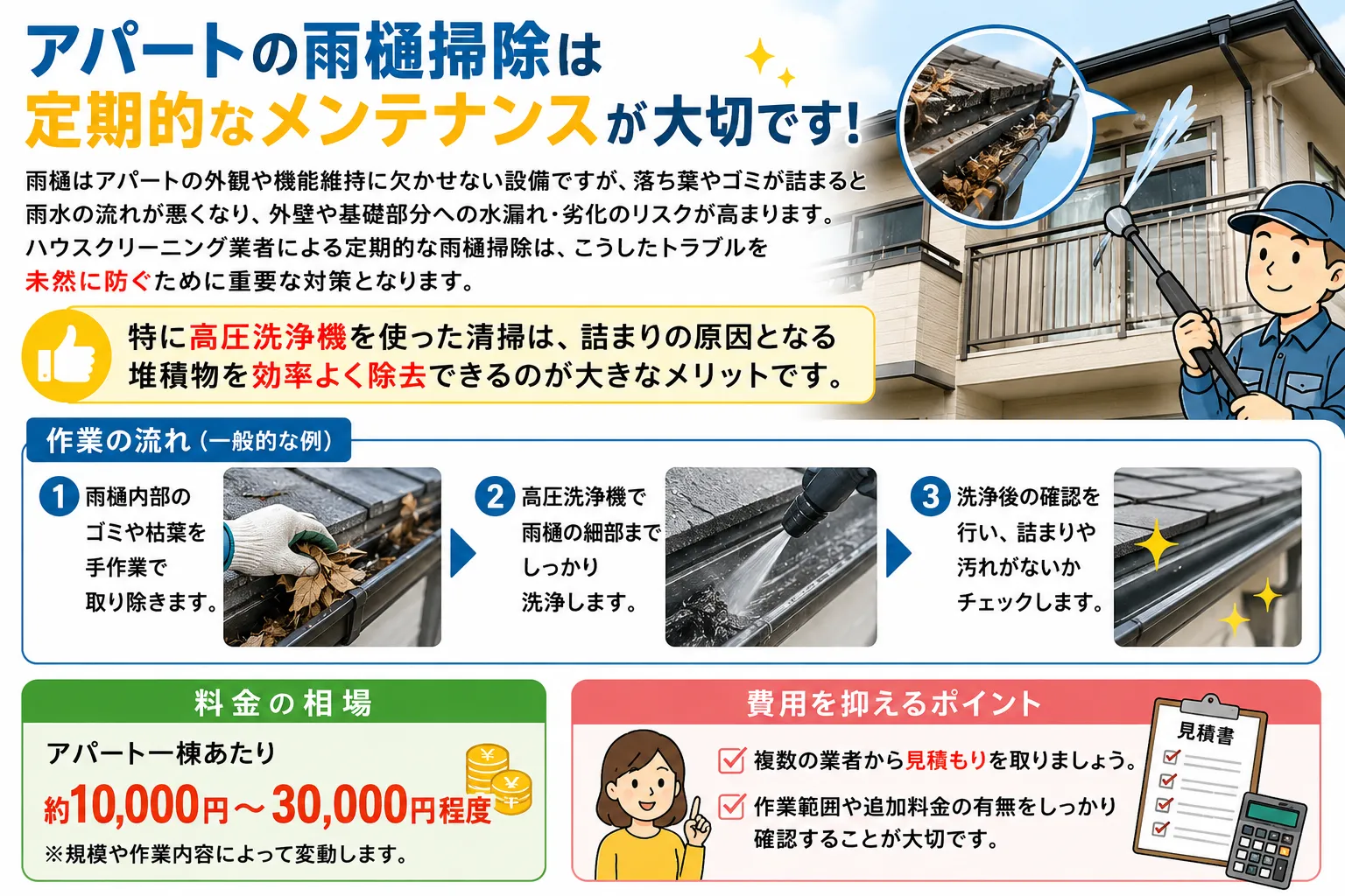 高圧洗浄で守る雨樋の詰まり対策と費用